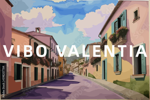 Vibo Valentia: Beautiful painting of an Italian village with the name Vibo Valentia in Calabria