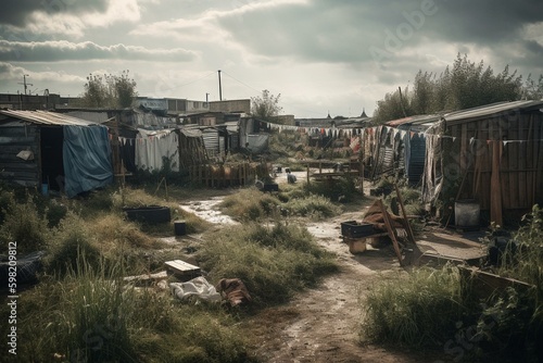Calais refugee crisis: Jungle shacks cram illegal migrants waiting to be smuggled to England. Generative AI