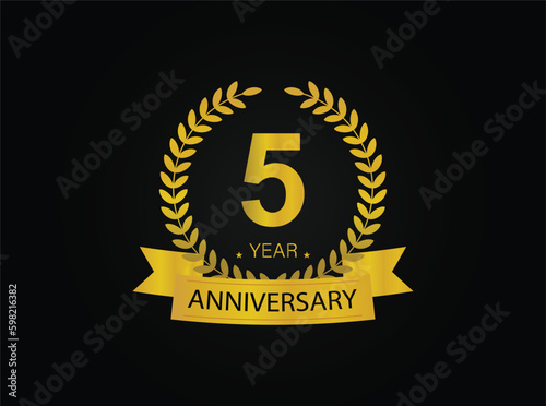 5th golden anniversary logo. with ring and ribbon.