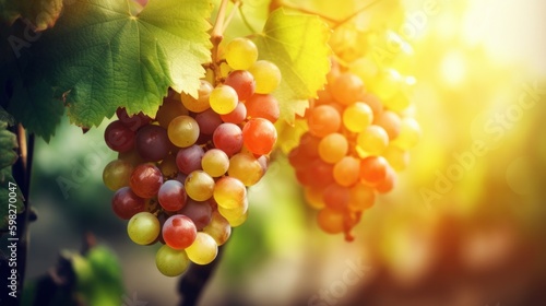Vineyard background summer grape fruit. Beautiful background sunrise. AI generated.