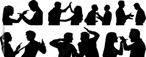 "Vector Silhouette Set of People Arguing: Ideal for Your Next Creative Project" "Get Your Point Across with These Argument Silhouettes for Graphic Designers"