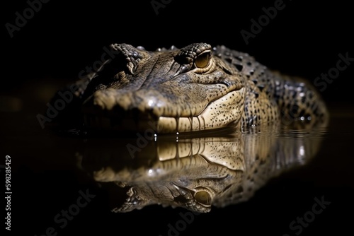 A crocodile's reflection in the wate
