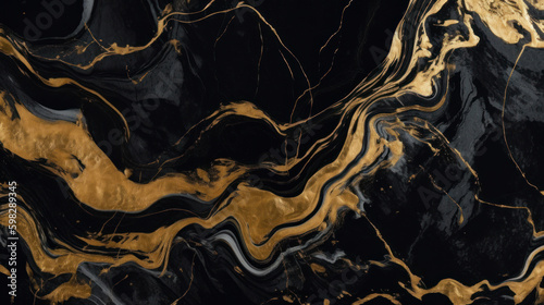 This black marble pattern, adorned with gold glitter and an abstract design, exudes a sense of luxury and sophistication in modern decor. ideal wallpaper or banner for website. Generative AI.