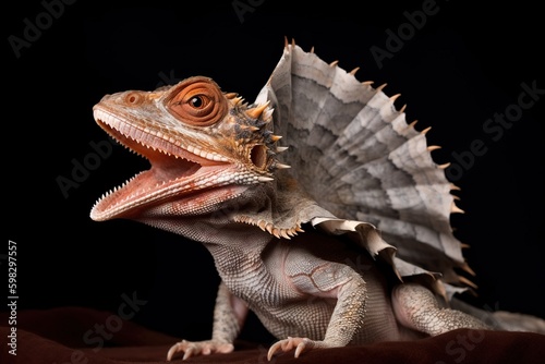 Frilled lizard with a large frill around its nec