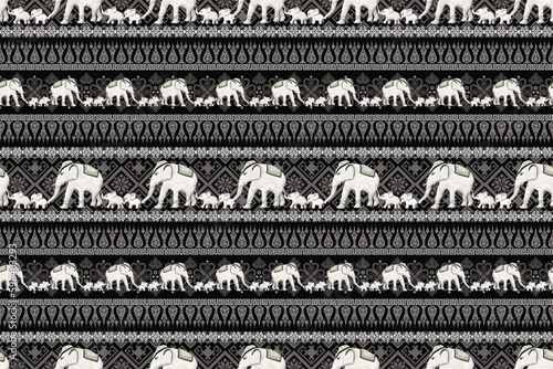 Ethnic Thai elephants family traditional seamless pattern. Vector design for fabric, carpet, embroidery, tile, wallpaper and background