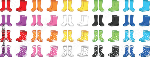 rubber Rain Boots Clipart Set - Color & Polka Dot 