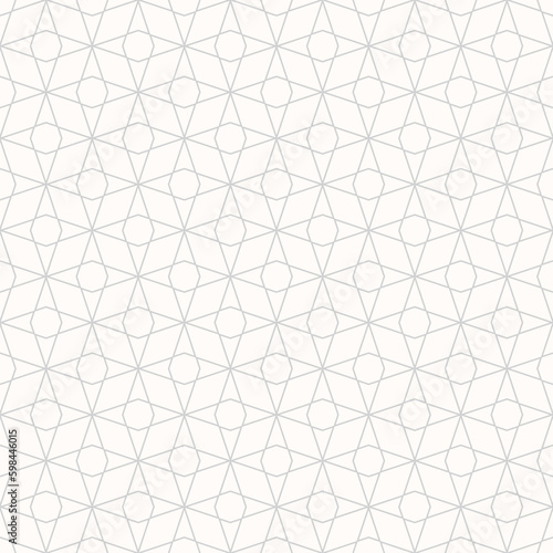 Vector minimalist geometric seamless pattern with thin lines, diamond grid, lattice. Subtle white and gray texture with triangles, rhombuses. Delicate minimal background. Simple repetitive design