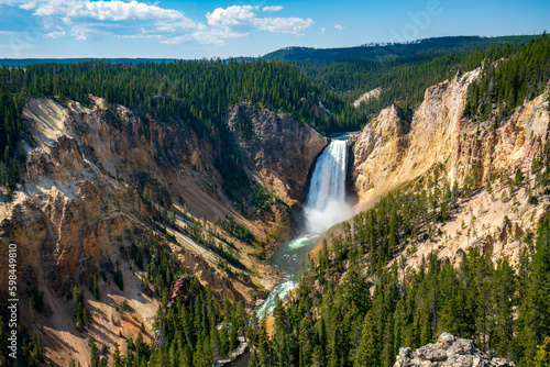 Lower Falls of Yellowstone River. Zoom from artist point. Yellowstone National Park, Wyoming, United States.