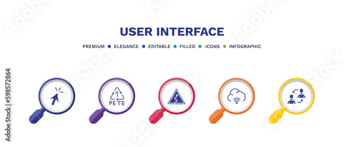 set of user interface filled icons. user interface filled icons with infographic template. flat icons such as mouse clicker, 1 pete, curvy road warning, cloud with connection, exchange personel