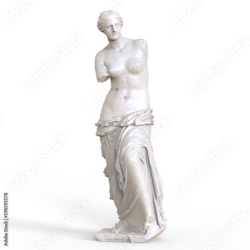 The Venus de Milo, an ancient Greek sculpture. 3D illustration of a Greek goddess. The Venus de Milo is a marble statue of the Hellenistic era, dates from around 100 BC