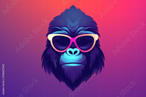 Gorilla with sunglasses on colorful gradient background, cartoon style, digital illustration. Generative AI