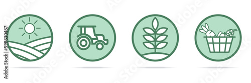 Ensemble de pictogrammes autour de l'écologie, de l'agriculture verte de la production locale - Eléments vectoriels éditables 