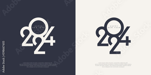 Happy new year 2024 logo concept. With numbers stacked on top of each other on a black and white background. Premium design for calendar, banner and template or poster design.