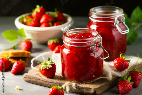 strawberry jam and fresh berries - Ai
