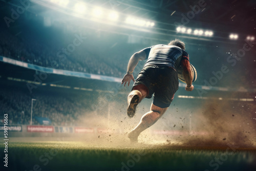 a rugby player diving to score a try. generative AI