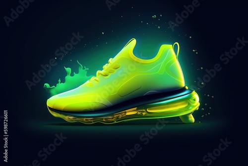 Flat design futuristic shoe, lime and yellow. Generative AI.