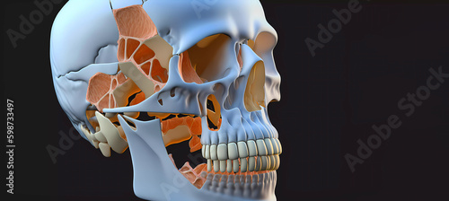 Human skull with teeth. human anatomy. Generative AI