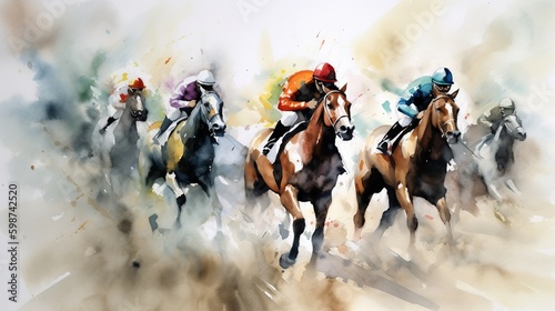 horse racing, watercolor, generative ai
