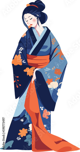 illustration of portrait japanese geisha in kimono dress, japan woman in traditional clothes. vector illustration on isolated background 