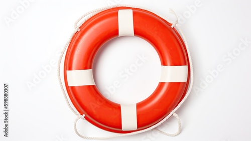 Red lifebuoy ring isolated on white background. Generative Ai