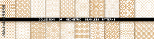 Geometric set of seamless gold and white patterns. Simpless vector graphics
