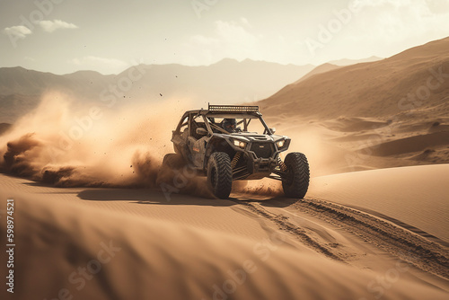Adventure buggy extreme ride on dirt track, sports, racing in desert, Generative AI