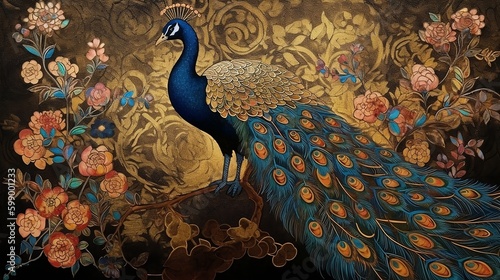 peacock with feathers