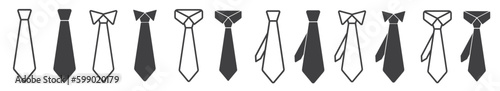 Tie icon vector set. professional necktie line symbol. businessman suit neck tie icon collection.