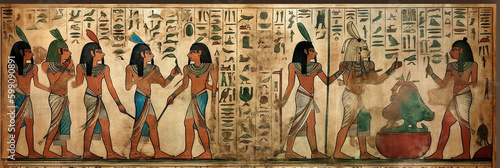 old historical egyptian painting with egyptian hieroglyphs, generative AI