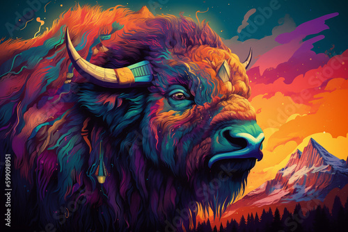 Illustration of buffalo in colorful style