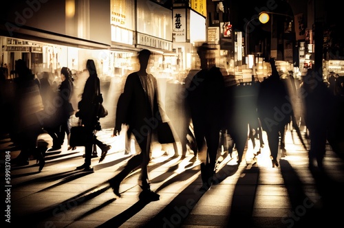 Silouette Group Of People Walking On Crosswalk With Crowd Background Generative AI