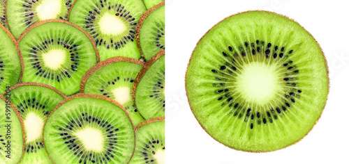 Kiwi background. Slice of kiwi fruit isolated on white.