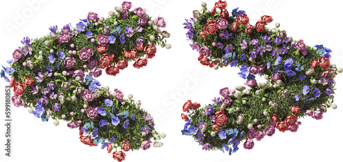 Flower Symbols Greater and Less Than. Garden floral and plants font Isolated on transparent background. 3D render