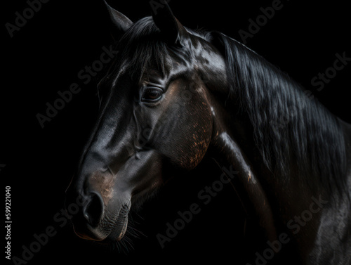 Tête de cheval noir sur fond noir