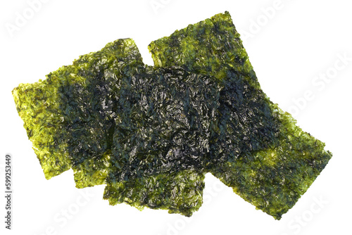 Sheet of dried seaweed or Dry japanese organic seaweed isolated. Png transparency