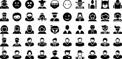 Avatar Icon Set Isolated Silhouette Solid Icons With Icon, Person, Avatar, Illustration, People, Business, Vector Infographic Simple Vector Illustration
