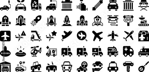 Transport Icon Set Isolated Silhouette Solid Icons With Symbol, Set, Icon, Vector, Travel, Transportation, Transport Infographic Simple Vector Illustration