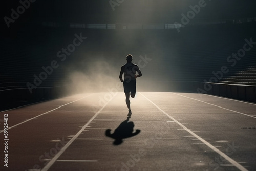 A man sprint running on track on head. Generative Ai