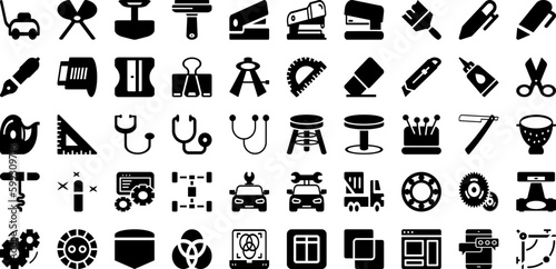 Tool Icon Set Isolated Silhouette Solid Icons With Wrench, Icon, Tool, Work, Spanner, Repair, Vector Infographic Simple Vector Illustration