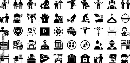 Work Icon Set Isolated Silhouette Solid Icons With People, Vector, Line, Teamwork, Icon, Work, Business Infographic Simple Vector Illustration