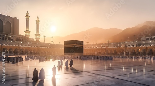 Landscape of the Kaaba in Mecca, generative ai