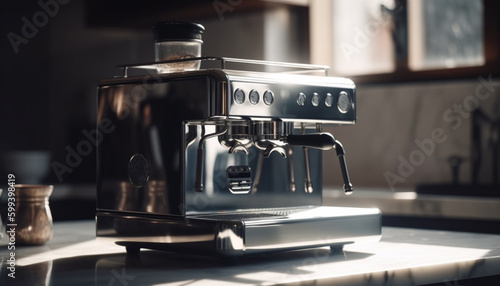 Barista making fresh cappuccino with espresso machine generated by AI