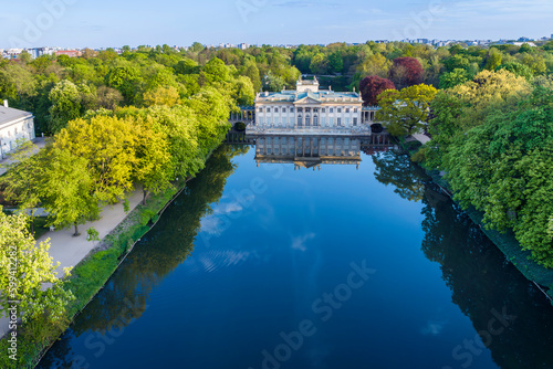 Drone photo of Lazienki - Royal Baths Park in Warsaw city, Poland