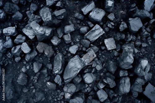 Black coal in a mine, view from above, as imagined by artificial intelligence image generator. Generative AI