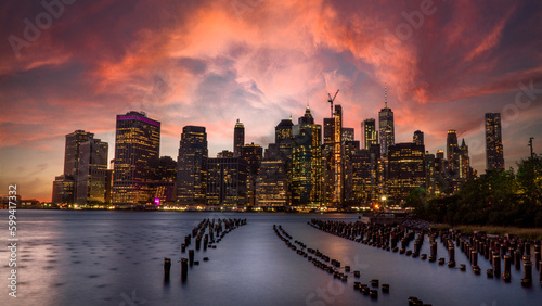 Manhattan Skyline view at Sunset from Brooklyn