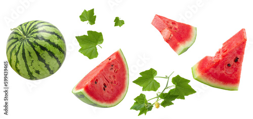 Slice of watermelon isolated on transparent background. PNG