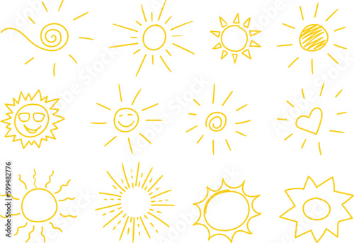 Hand-drawn sun symbols collection. Different doodle styles.