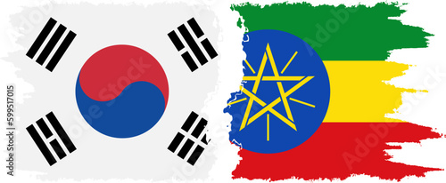 Ethiopia and South Korea grunge flags connection vector