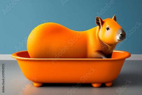 capybara pixel art in a wooden bathtub with an ora