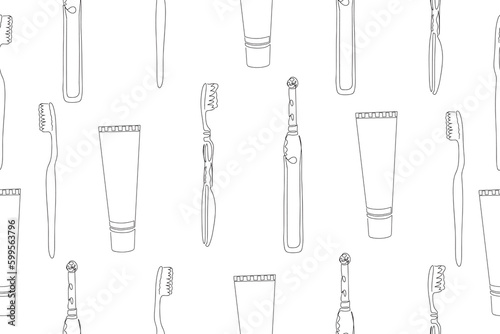 Vector seamless dental pattern with line icons. Vector illustration Toothbrush seamless pattern doodle outline vector.